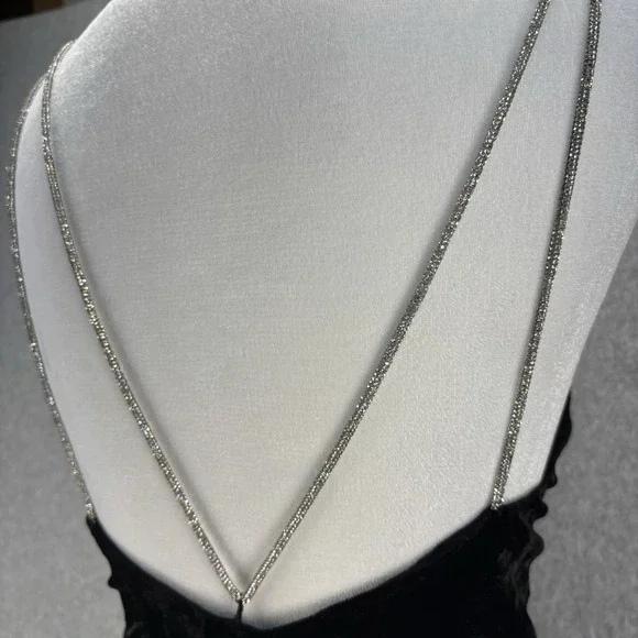 H&M Black Velour Rhinestone Strap Midi Dress Open Back Formal‎ Cocktail M - Picture 10 of 14